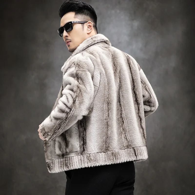 Autumn Winter Mens Fashion Leather Casual Jacket Mens Plush Fluffy Coat Mens Mink Warm Coat P467 241107