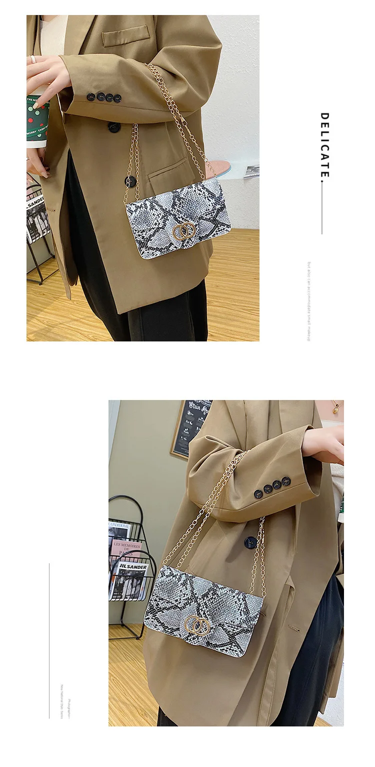 Trendy bag women's new fashion snakeskin pattern small square bag wild style women's shoulder bag mobile phone coin purse