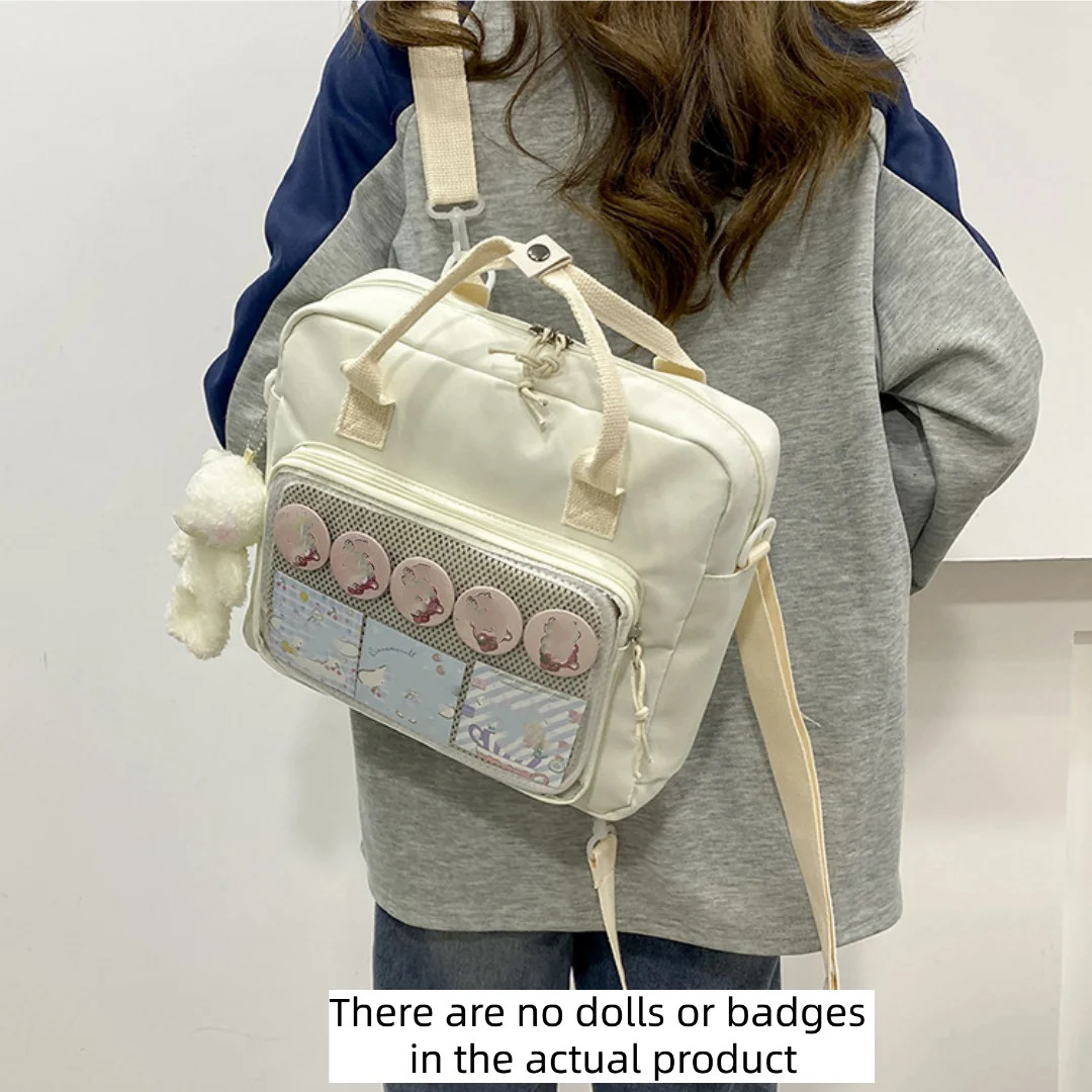 Fashion Y2K Girl Shoulder Bag Japanese Cute Transparent Canvas Itabag Student Personalized Cross Bag Backpack 241107