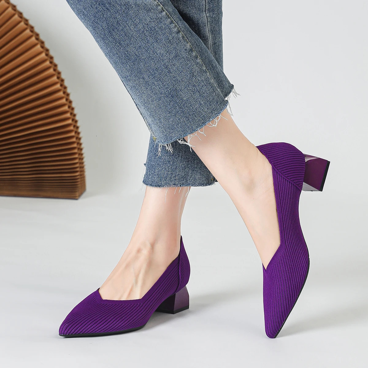 Women high shoes large 4243 multi-color pointed knitting breathable comfortable anti-skid rubber soled work shoes 241106