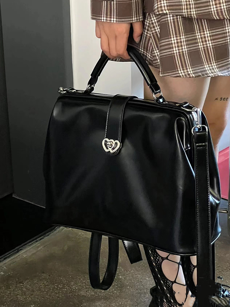 Casual Versatile Large Capacity Academy Style Black Backpack For Student Retro Solid New Women Single Shoulder Crossbody Handbag