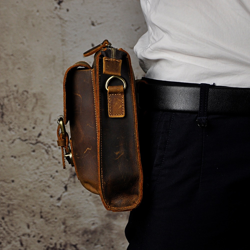 Original Leather Male Casual Vintage Design Shoulder Messenger bag Multifunction Fashion Belt Waist bag Summer Phone Pouch 6402