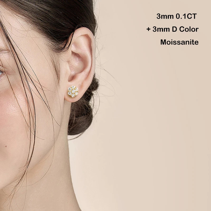 EWYA 7-Stone Flower Full 2.5/3mm D-color silica female earrings 925 silver plated 18K GRA certified party earrings 241106