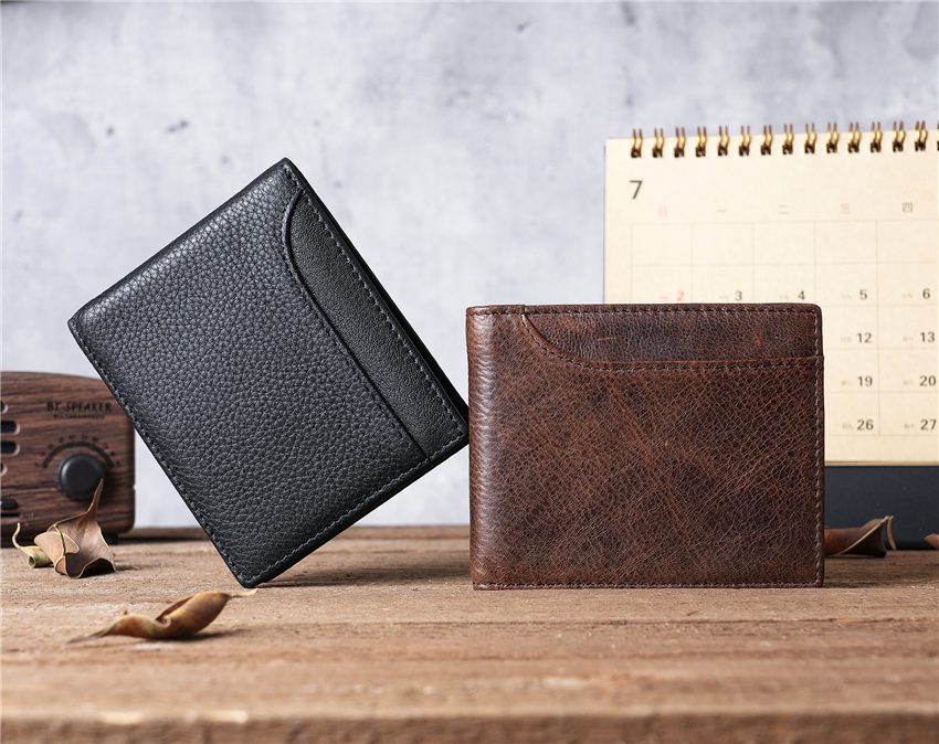 Thin Genuine Leather Man Wallets Credit Card Case ID Holder Short Purse Credential Bag Luxury Business Slim Male Wallet
