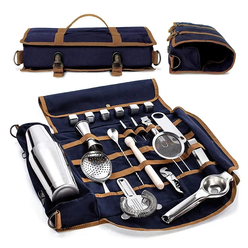 Professional Bartender Travel Bag Portable Bar Canvas Tool Cocktail Shaker Wine Set Storage Without Tools y241029