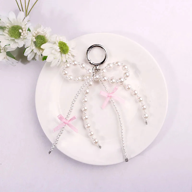 Cute bow keychain pearl bead bag charm gift decoration 241107