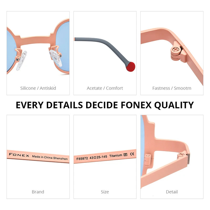 FONEX pure sunglasses for women retro UV400 square circularly polarized sunglasses for women F85872T 241106