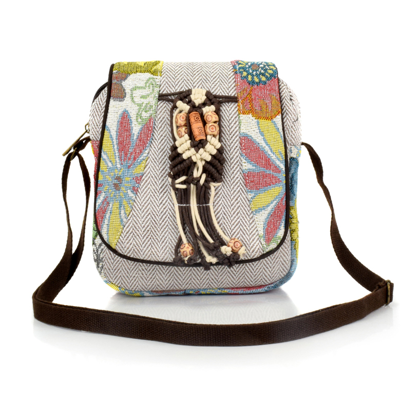Veowalk Handmade Floral Embroidery Women Mini Canvas Flap Shoulder Bag Bohemian Small Soft Keys Phone Bag