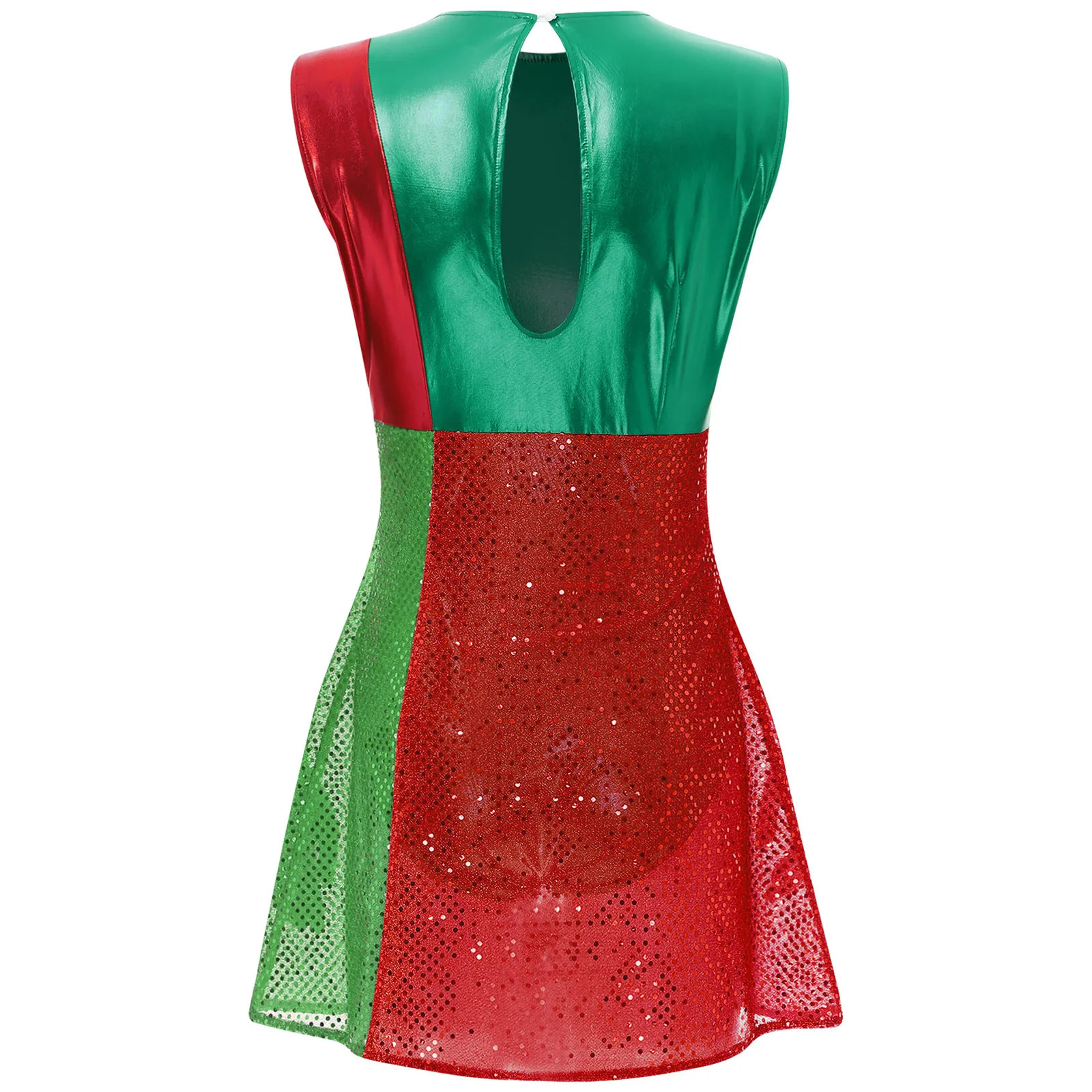 Womens sequined Christmas dress with metallic shimmer equipped with a safety jacket round neck sleeveless bow compared to ball dresses 241106