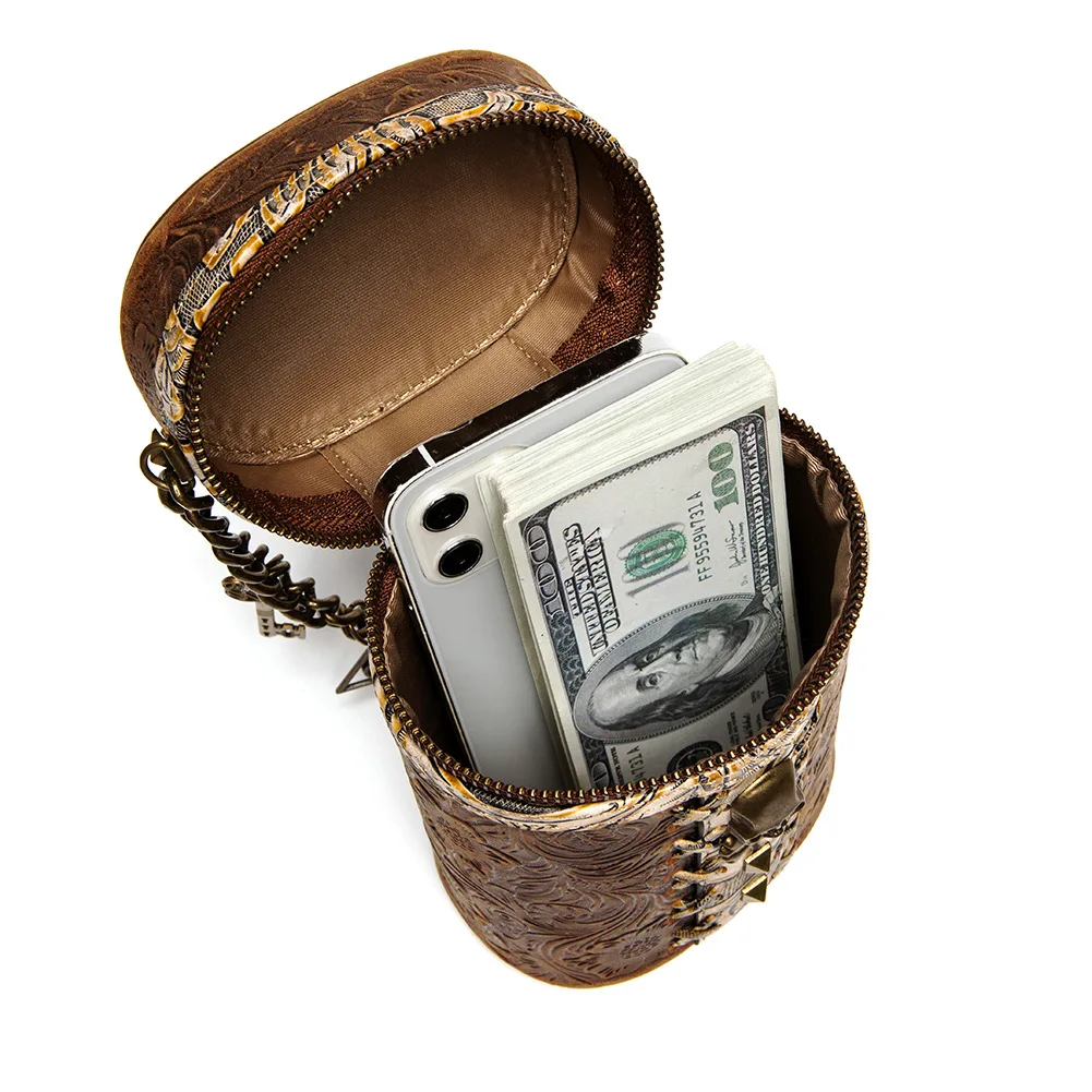 Gear Gothic Woman Leather Bucket Medieval Steampunk Messenger Bag Punk Waist Bag Skull Decoratived Chain Single Shoulder Bag