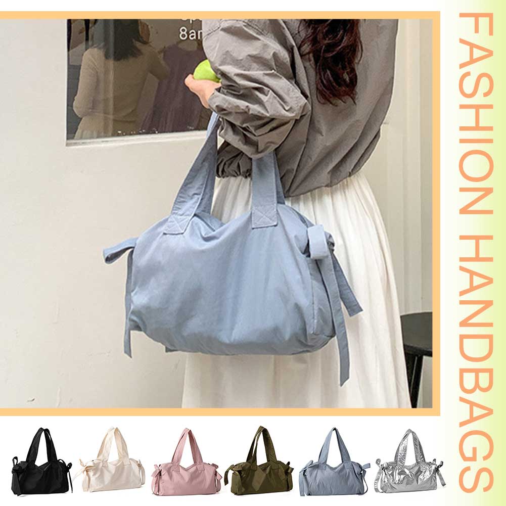 Cute Bow Trendy Underarm Bag Large Capacity Tote Bag Lightweight Casual Shoulder Purse Solid Color for Women and Girls