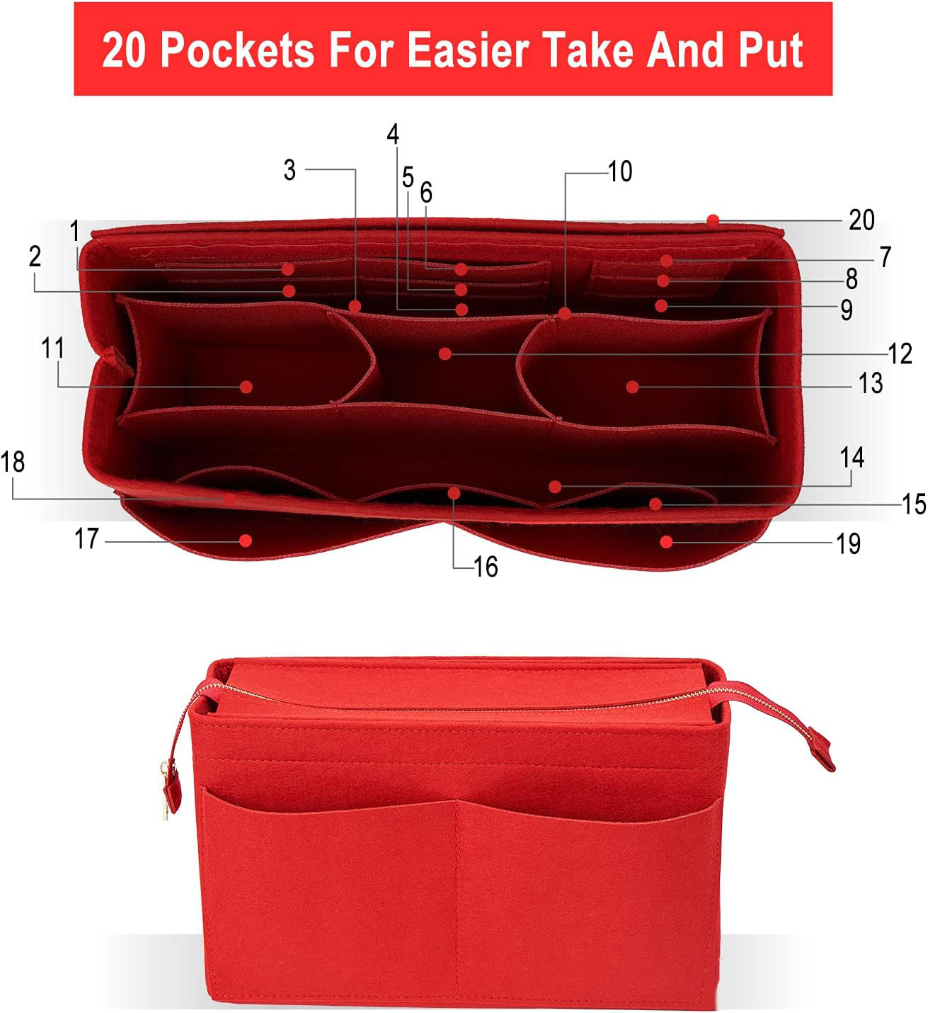 For Onthego PM MM GM Bag Tote Bag Organizer Bag Liner Purse Insert Organizer Travel Handbag Premium 2/3MM Premium Felt