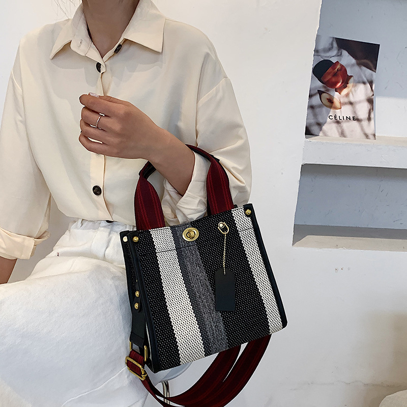 BXWJ Canvas Stripe Tote Bag Vintage Shoulder Crossbody Bags Large Small Size Versatile Women's Handbags Shopping Storage Handbag