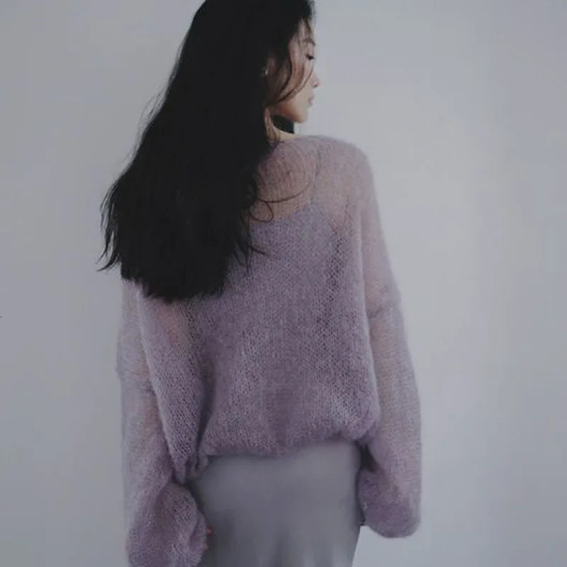 Vintage Hollow Out Thin Sweaters Women Sexy Slash Neck Knit Pullovers Korean Sweet Elegant Loose Soft Sweatshirt Tops 241107