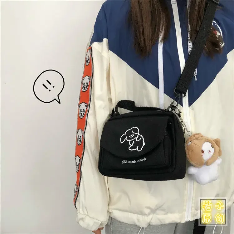 Japanese Cute Soft Cute Dog Canvas Small Bag Korean Small Fresh Girl Messenger Bag Purses and Handbags Handbags Women Bags