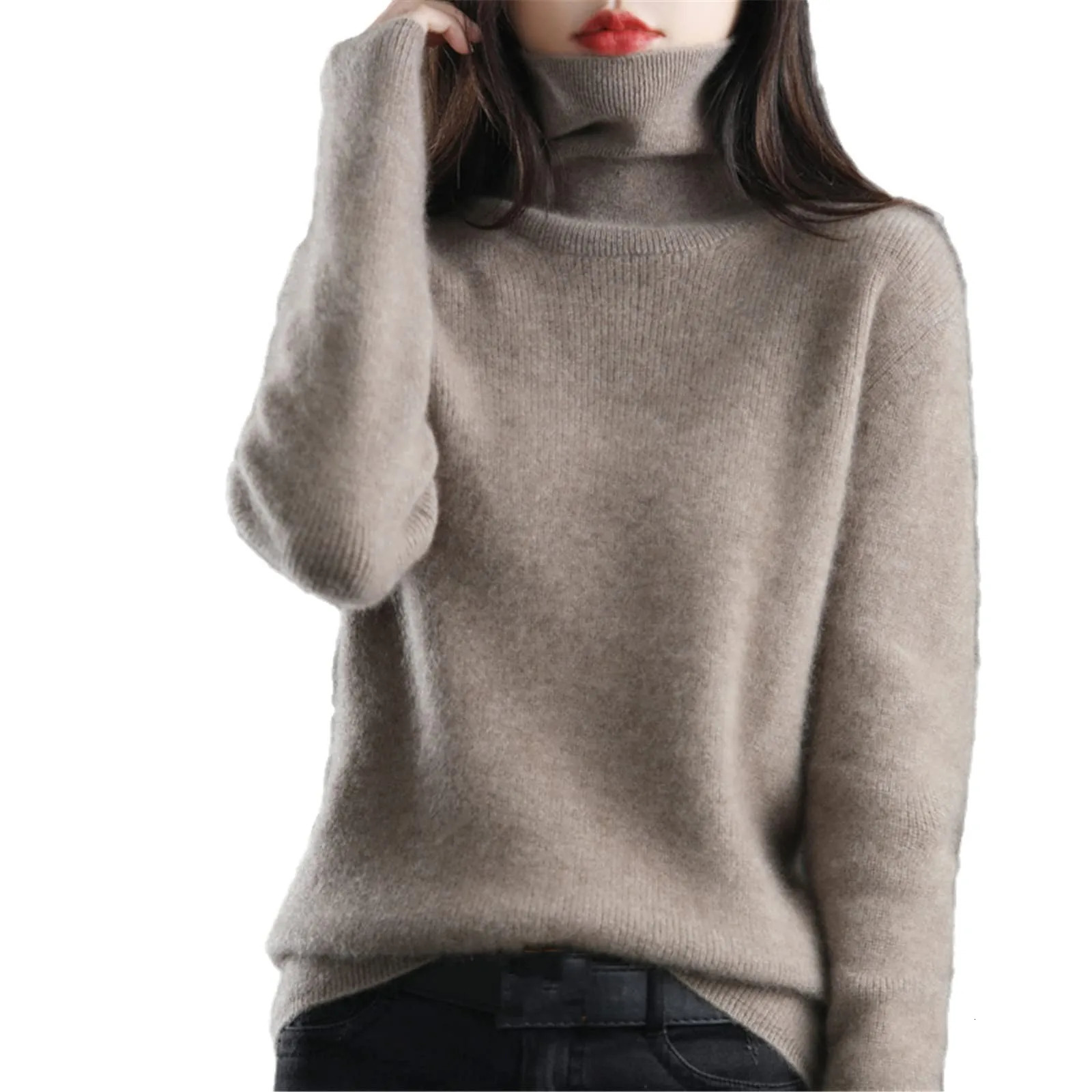 Womens Sweater Pullover Cashmere Pullover High Neck Wool Casual Knit Tops Autumn Winter Jacket Warm Pullover 241107