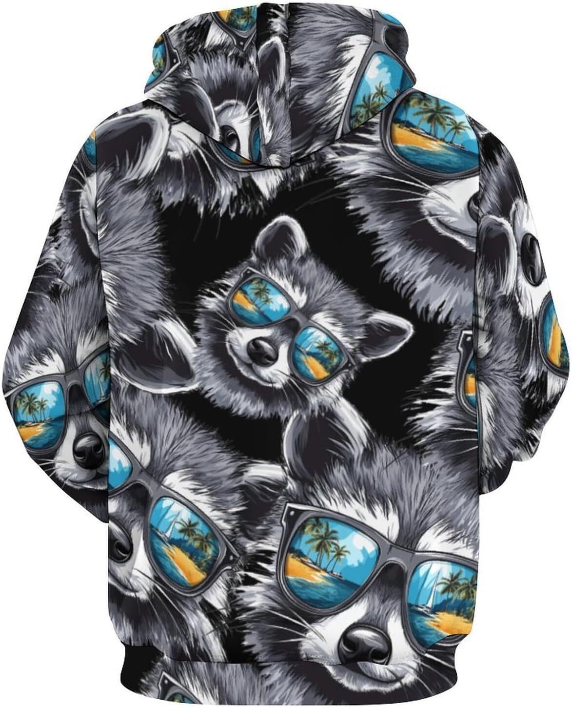 Hoodie for Mens Womens Raccoon With Glasses Unisex Hoodies 3D Printed Pullover Sweatshirt Casual Hooded Sweater Tops Graphic Cool graffiti style patte