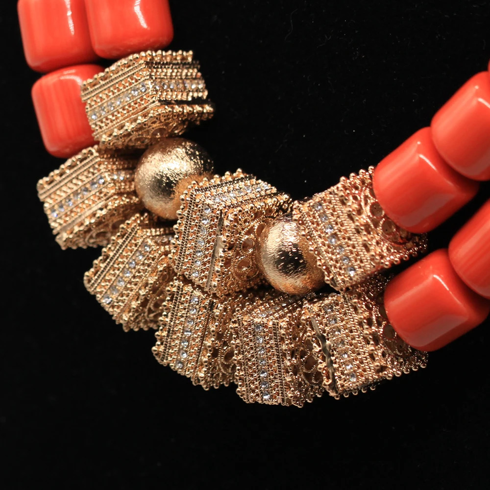 Nigeria wedding jewelry set s coral bead gold pendant necklace womens resin material African bride accessories 241106