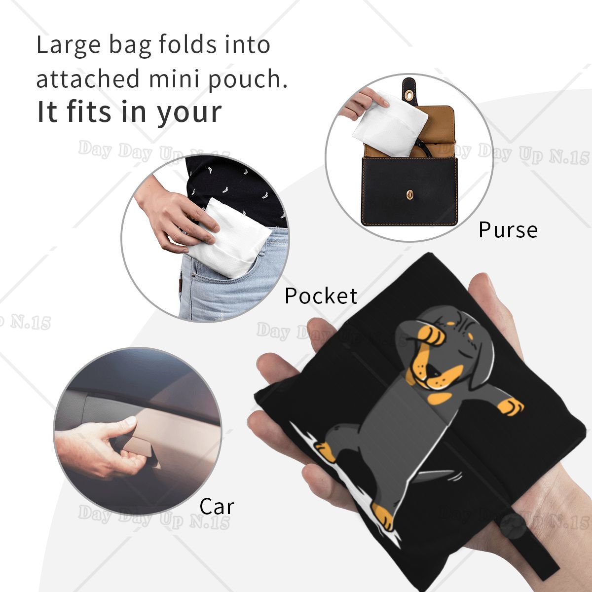 Dabbing Dachshund Funny Doxie Shopping Bag Foldable Grocery Tote Bags Large Capacity Recycling Bags Washable Handbag