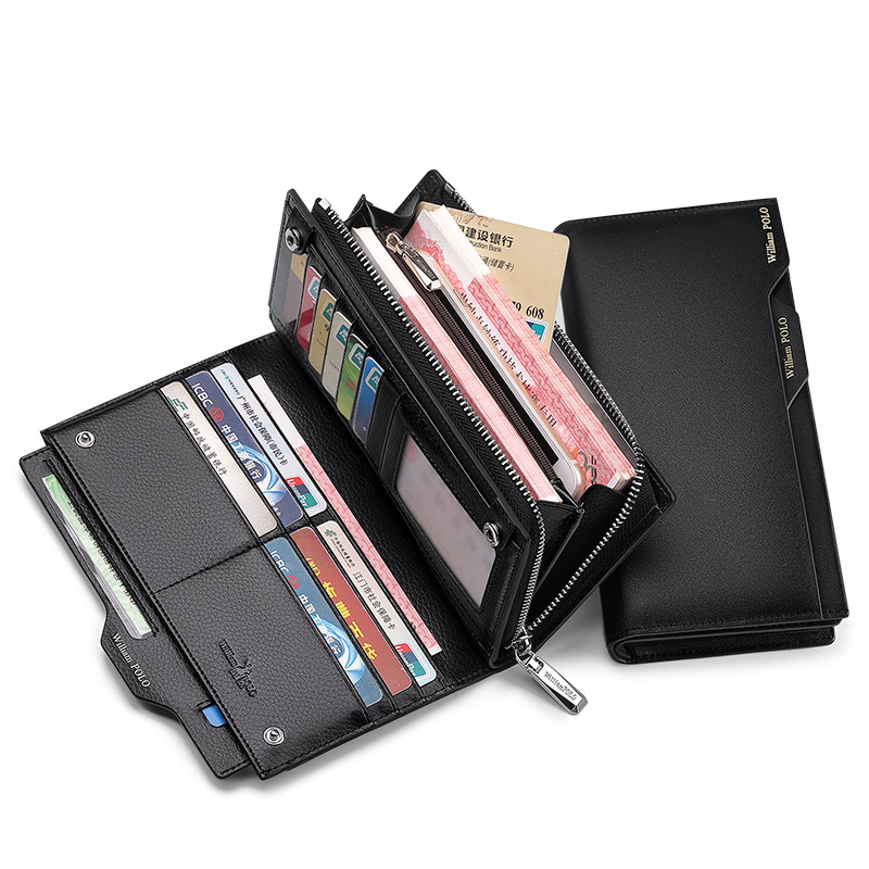 Williampolo Men Brand Clutch Bag Business Leather Wallet Credit Card Organizer Detachable Card Holder Gift for Men