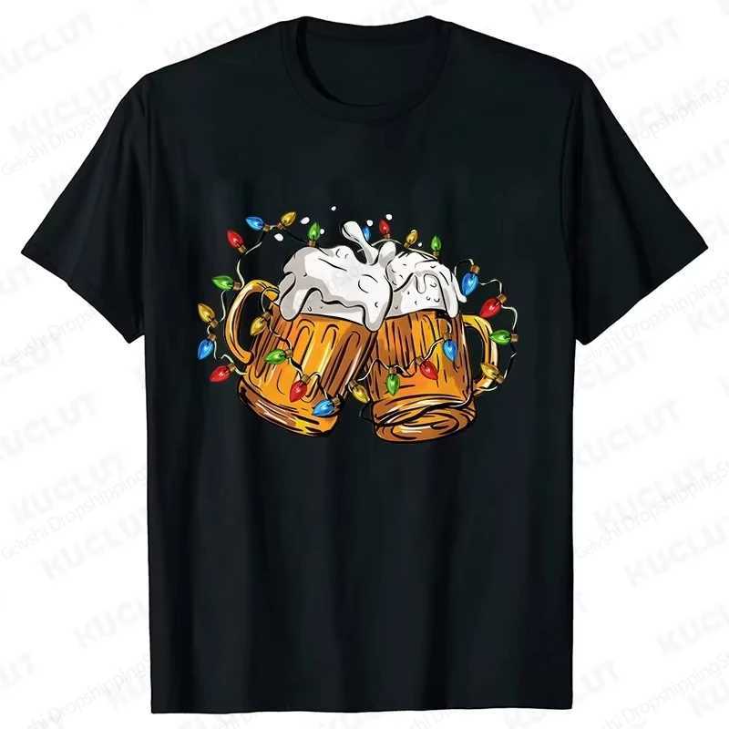 Interesting Christmas T-shirt Mens Fashion T-shirt Cotton T-shirt Beer Top T-shirt Holiday Party T-shirt Boys Elk T-shirt X241107