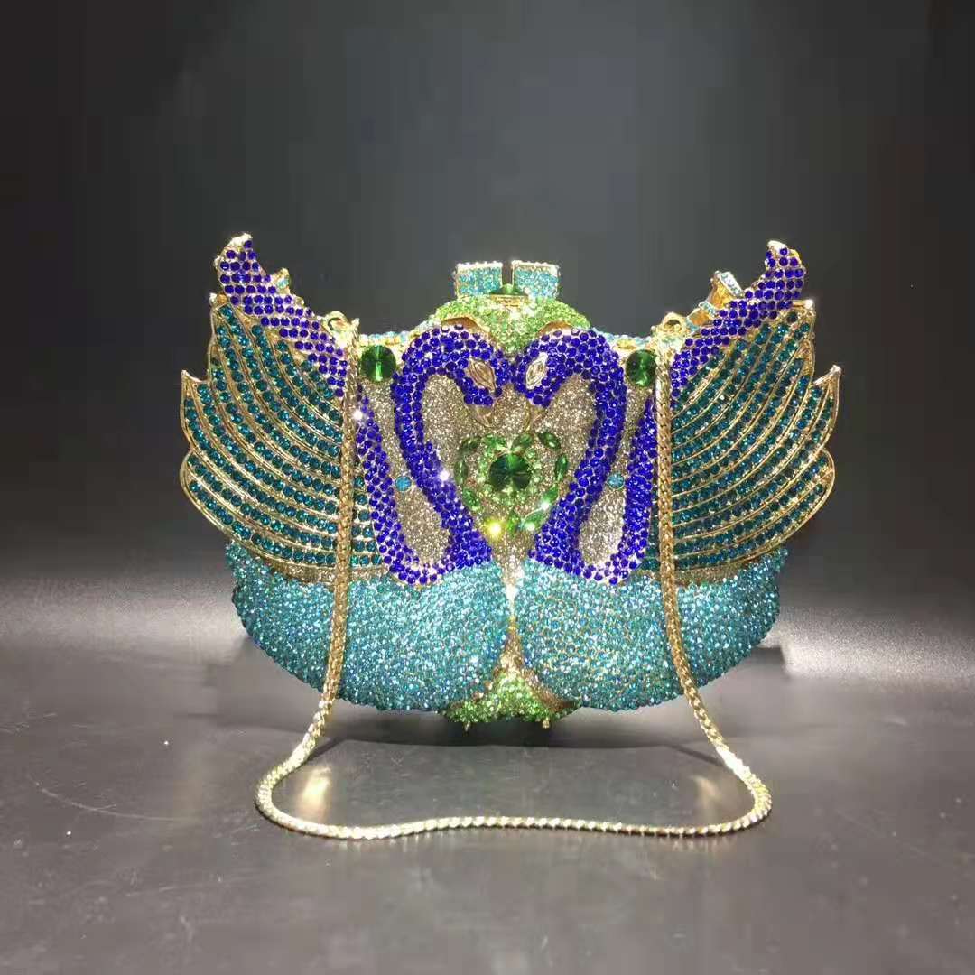 Women blue Clutch Bag Sequined ab Silver Diamond Handbag Bridal Wedding Party Metal Clutches Bags Purse Minaudiere Evening Bag