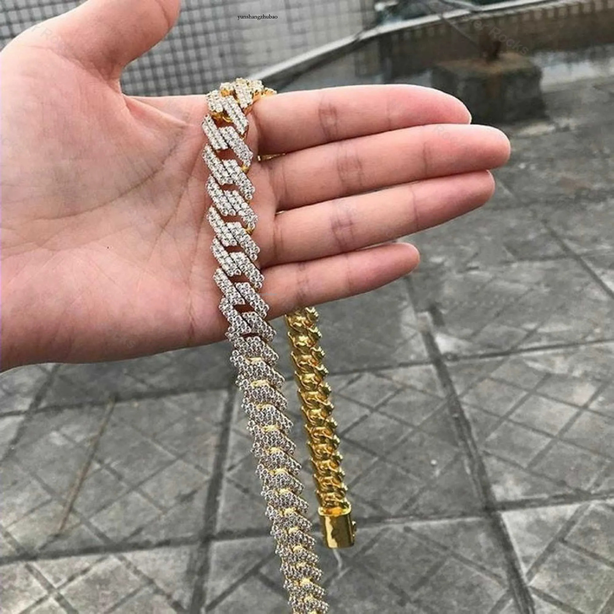 necklace moissanite chain 10mm 22inches Mens Real Hip Hop Chains Vvs Moissanite Dia Prong Set 10k Gold Cuban k Chain