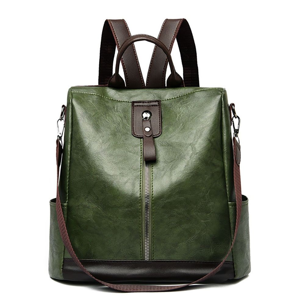 Vintage Shoulder Bags Fashion Large Capacity Pu Leather Student Knapsack Solid Color Scratch Resistant Travel Backpack Student