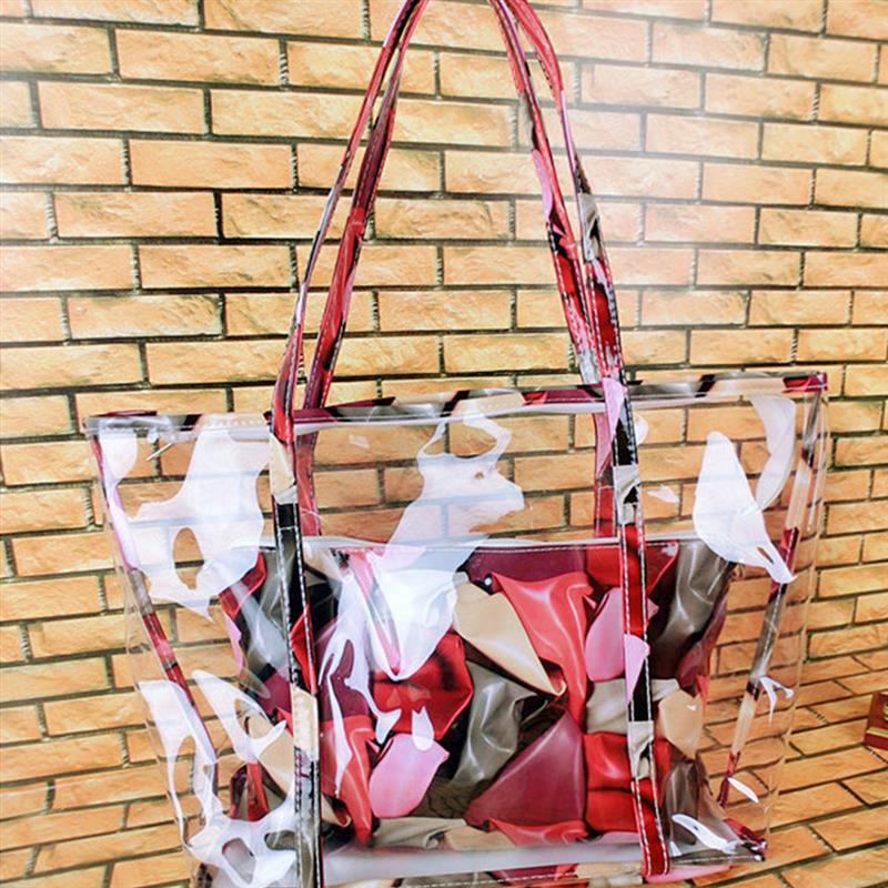 Fashion Portable Printed Shoulder Beach Bag Womens Shoulder Bag Fashion See Through Tote Bag Shoulder Purse With Inner Purse