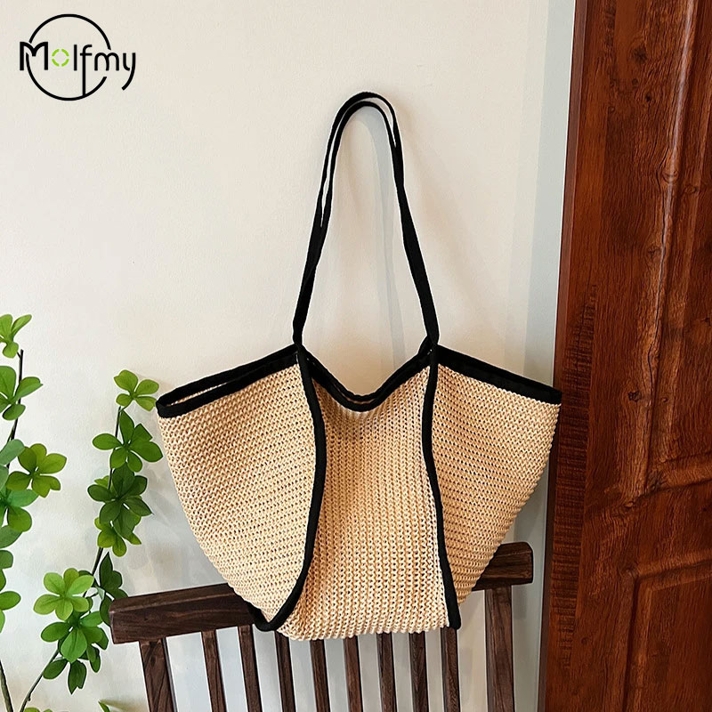 Women's Beach Bags Fashion Versatile Large-capacity Braid Shoulder Bags Designer Woven Summer Bags Ladies Leisure Tote Bag 2024
