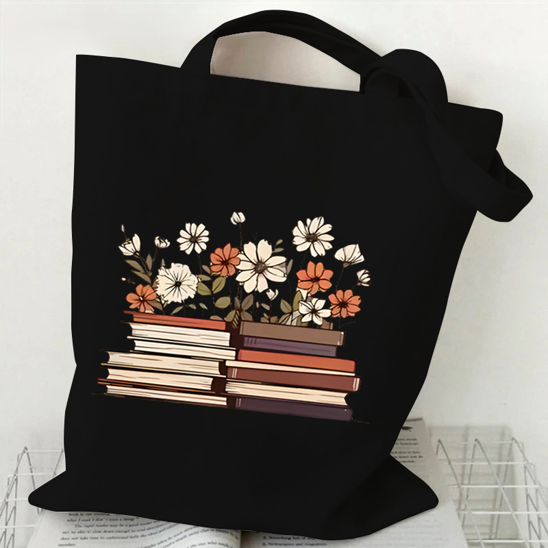 Just A Girl Who Loves Books Canvas Tote Bag Women Reusable Shopper Bag Vintage Rose Books Fashion Read Lover Shoulder Handbags
