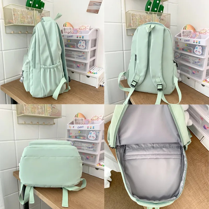 Waterproof Solid Color Nylon Women Backpack School Bag For Teenagers Girls Travel Backbag Students Bag Kawaii Bookbag Mochilas