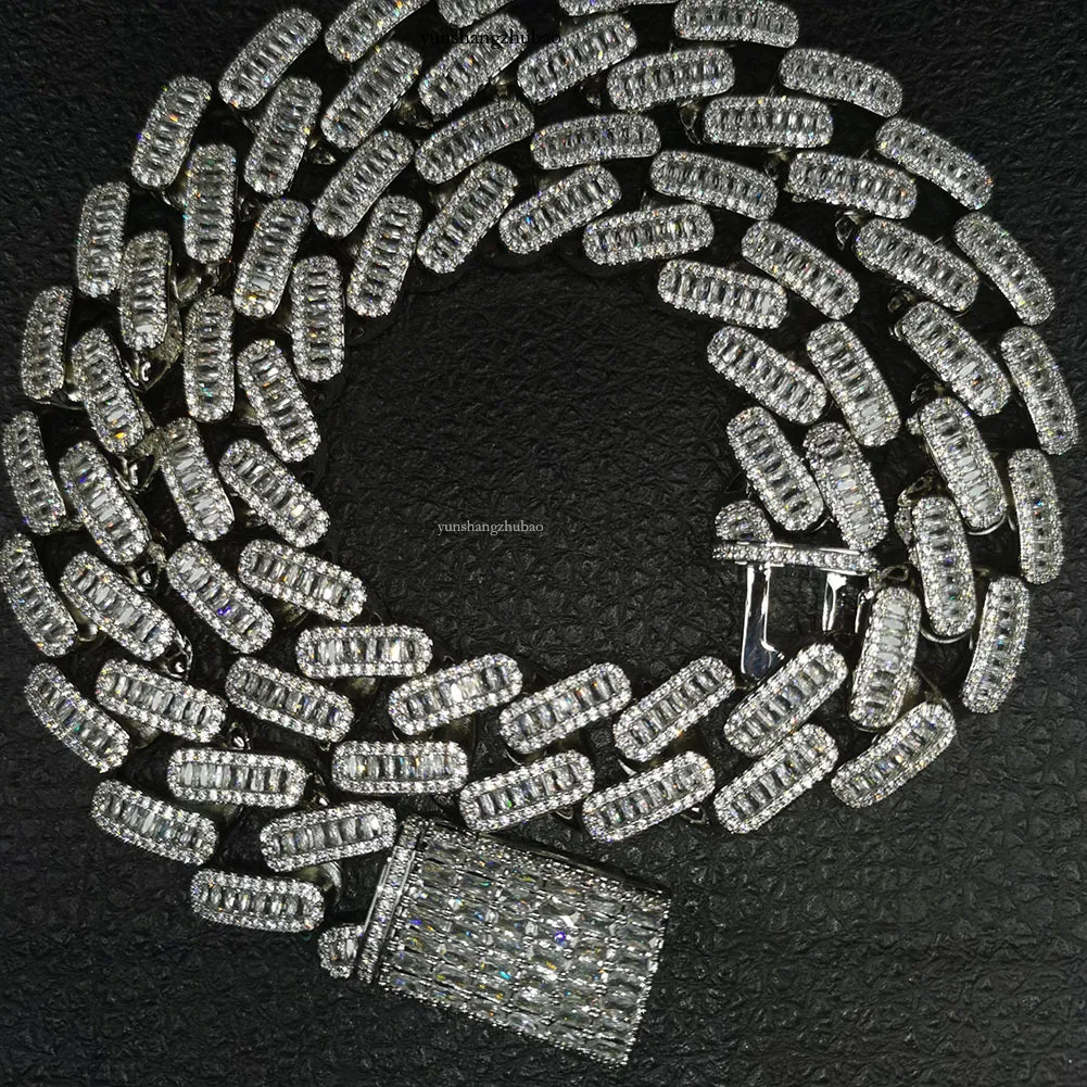 Iced Out Chains Hip Hop Jewelry Dia Men Gold Necklace Sier Fully VVS Moissanite Baguette Cuban k Chain 20mm