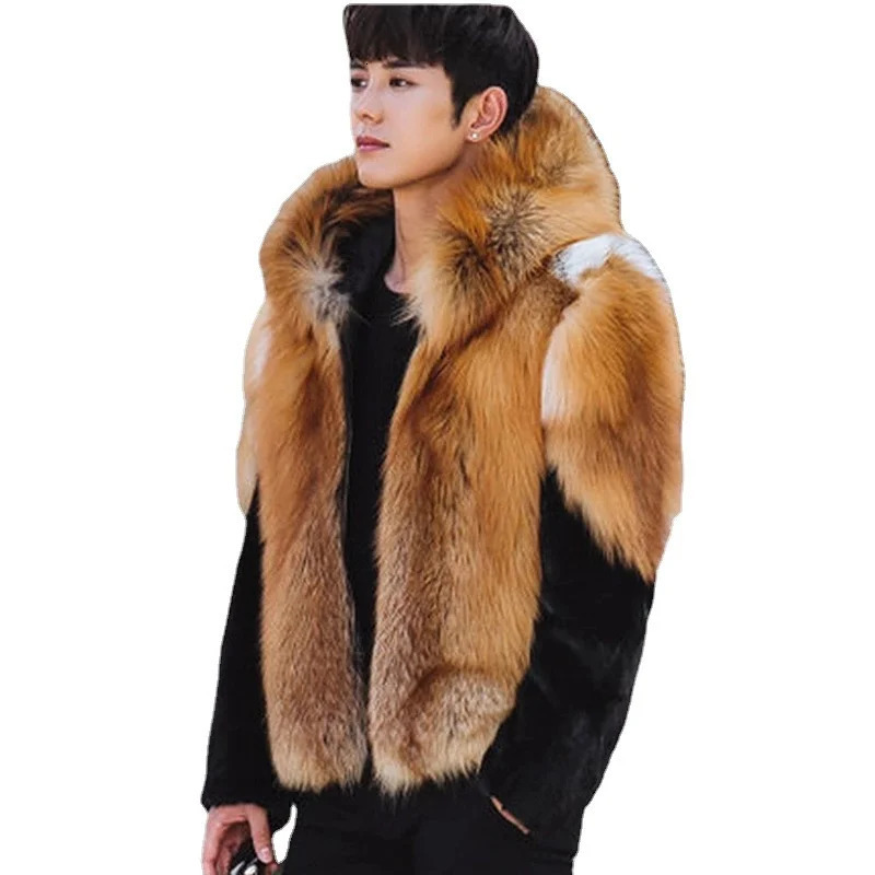 mens jacket silver brown faux mink coat mens winter coat white super warm fur hooded shorts 241107