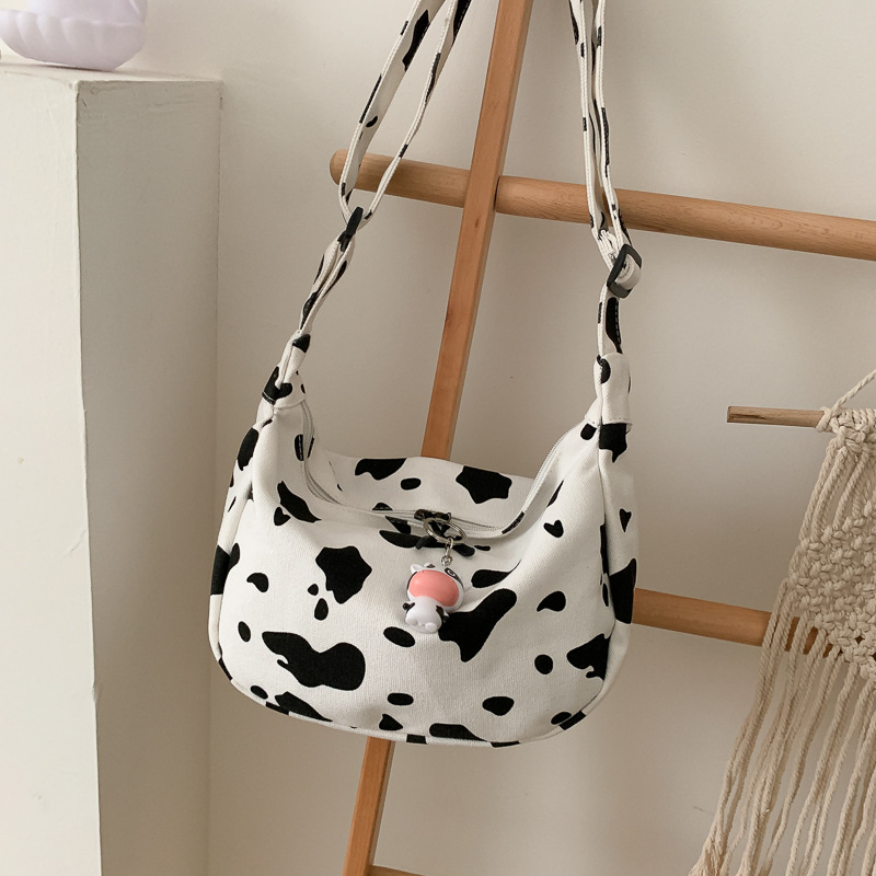 Japanese Harajuku Cow Canvas Underarm Bag Female 2021 Korea Wild Kawaii Cute Student One-Shoulder Messenger Bag