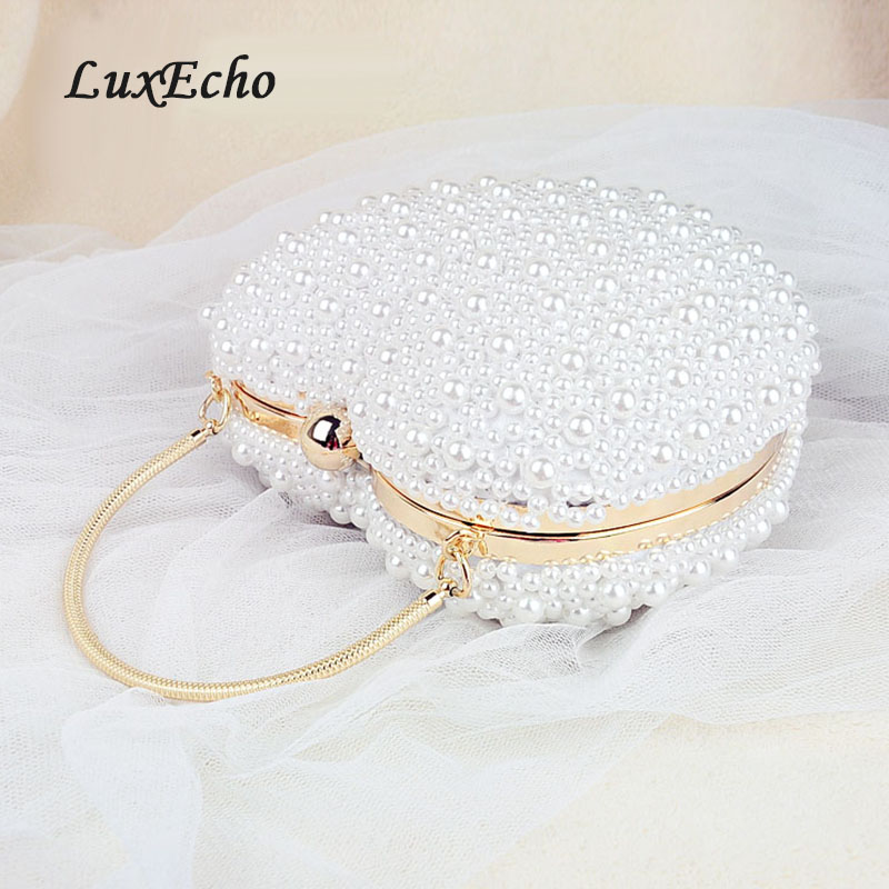 Luxecho White/ivory pearl bag women's handbags evening bag Day clutch small handbag bride Wedding party bag with handle