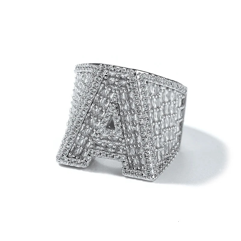 Customized 1 letter ring 5CZ stone sparkling ice out round finger ring mens hip-hop rap jewelry rose gold silver 241106