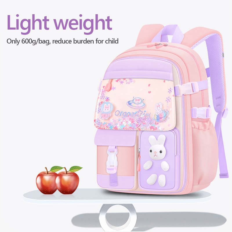 New Girls School Backpack with Bunny Cute Pink Kids Bag 6-12 Year old Teenager Schoolbag Mochila 6712