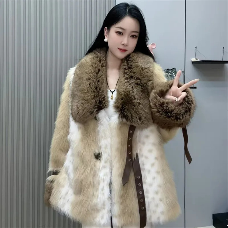 Womens faux mink coat fur collar jacket thick warm clothing high quality autumn/winter 241107