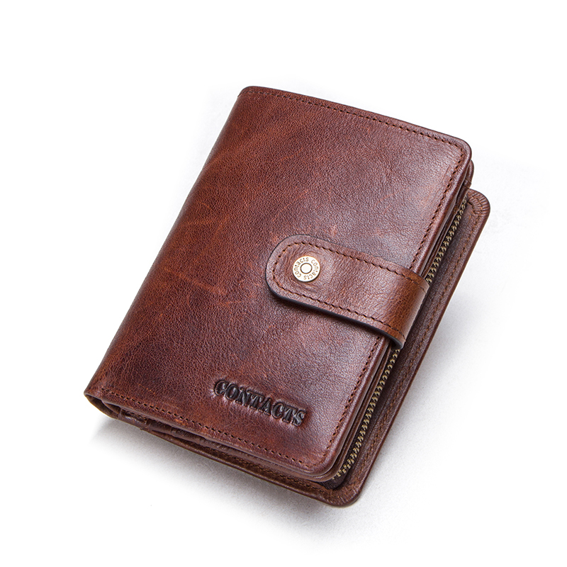 CONTACT'S Genuine Leather Wallets for Men Short Trifold Casual Men's Wallet Luxury Brand Zip Coin Purses Card Holders Money Clip