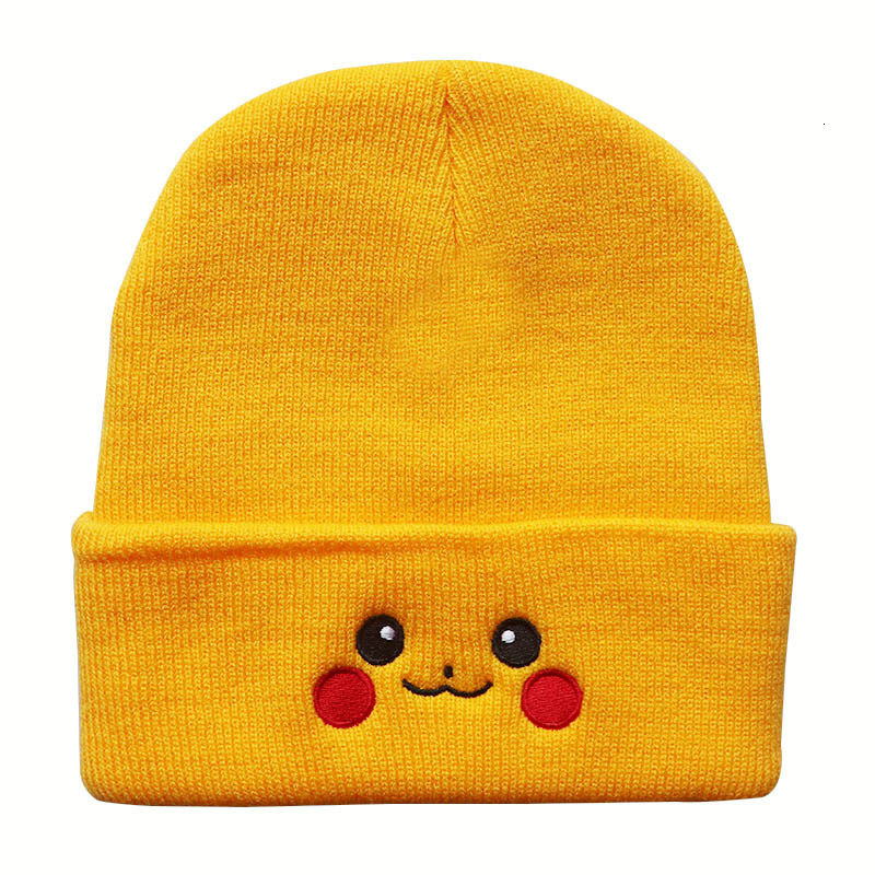 Male female autumn and winter anime cartoon smiling face knitted outdoor pullover warm hats, hip-hop woolen hats