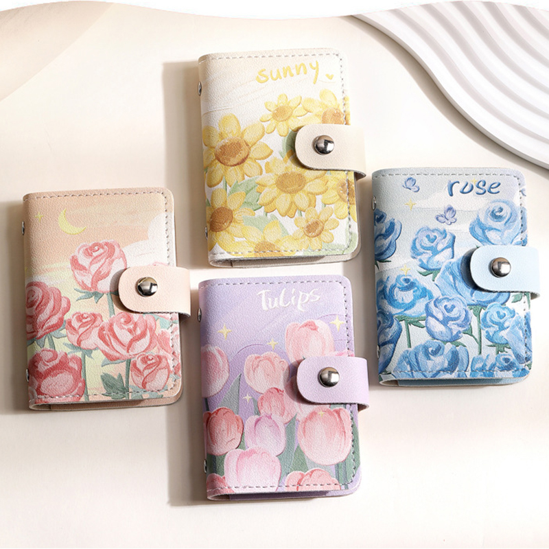 Large Capacity Retro Oil Painting Card Storage Bag For Women Multi-card Slot Driving License Clip Card Slot Coin Purse Compact