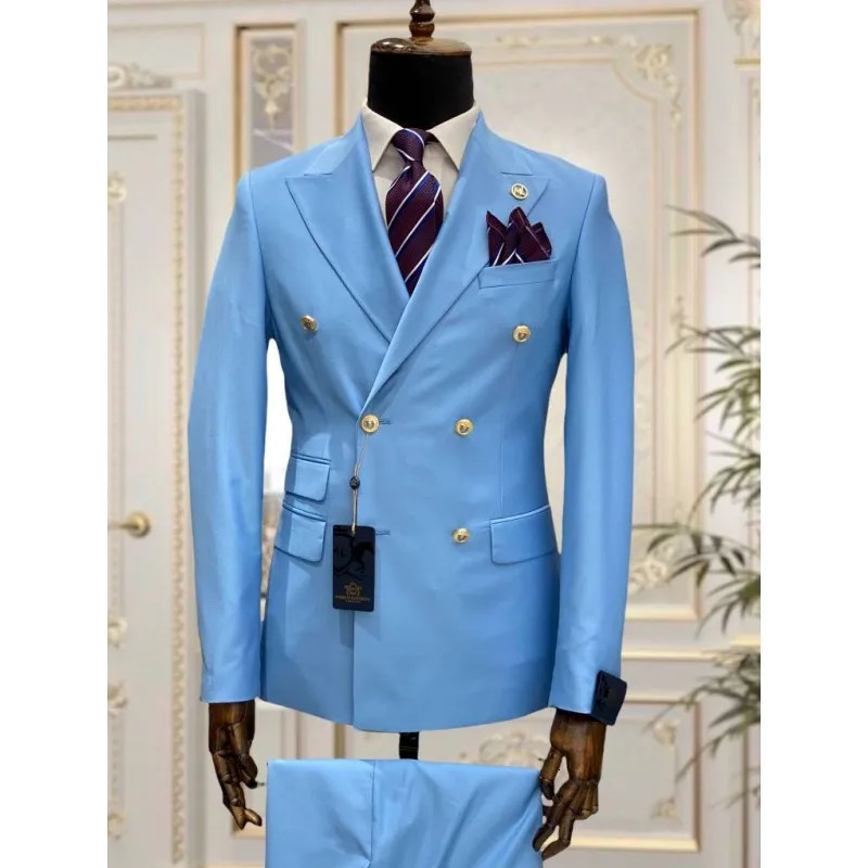 Light Blue Red Green Double Chest Slimming Mens Set Wedding Evening Dress Business Party Ball Mens Jacket Set 241106