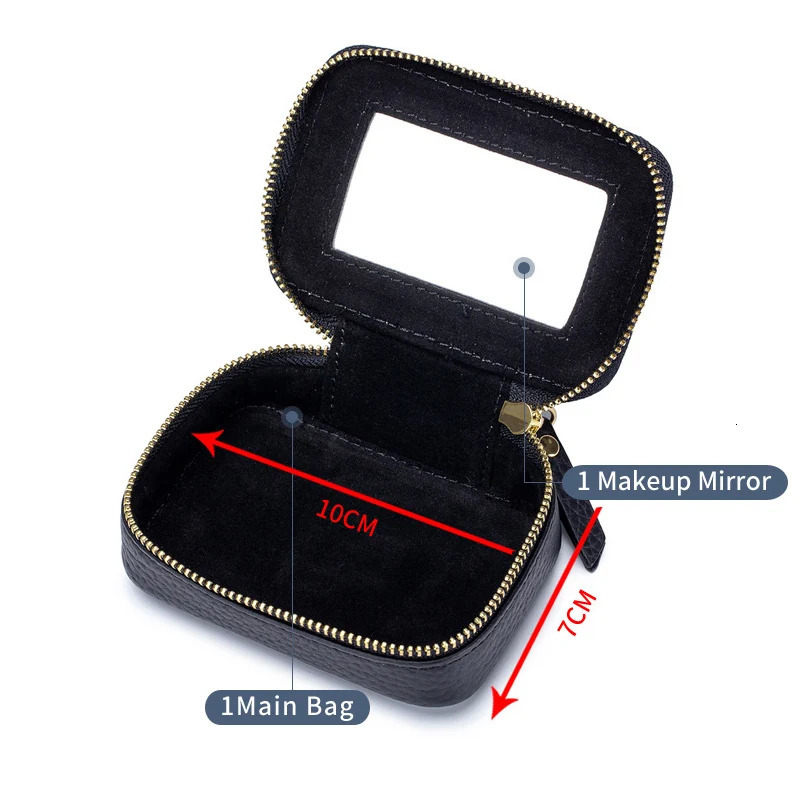 Makeup box lipstick bag leather portable mini makeup bag womens three in one lipstick pouch with mirror pocket 241106
