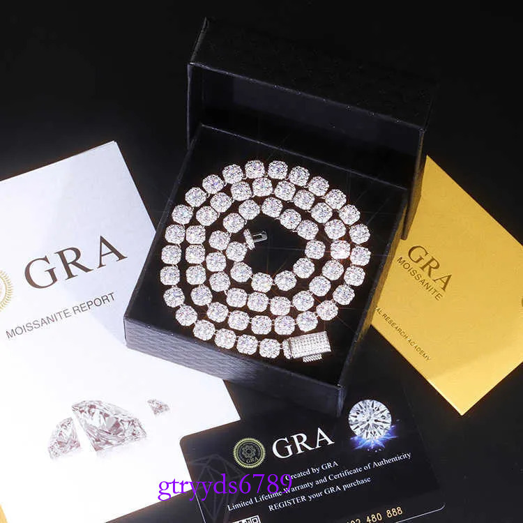 Necklace bracelet Moissanite Dia Custom Vvs Cuban k S Sier 8mm 12mm Large Tennis Chain Solid Back Hiphop