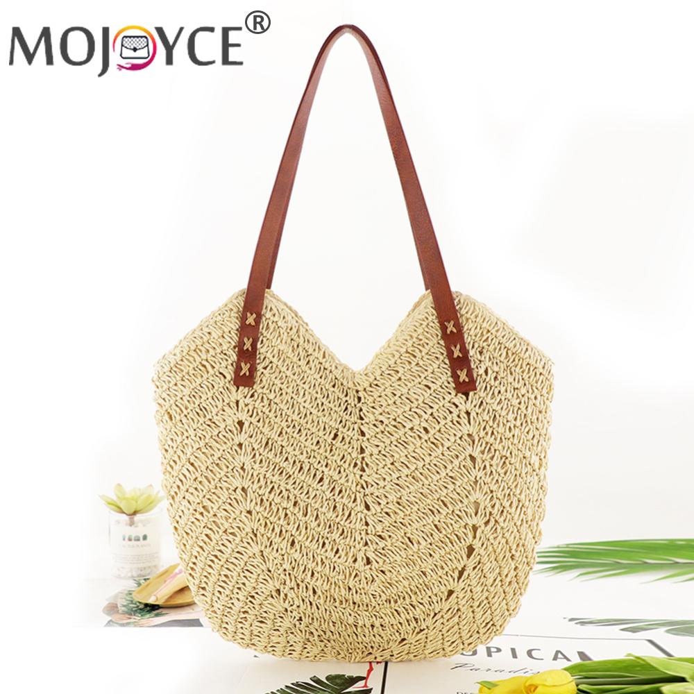 Summer Ladies Straw Handbag Woven Shoulder Bags Ladies Beach Vacation Travel Tote Shopping Handbags for Women