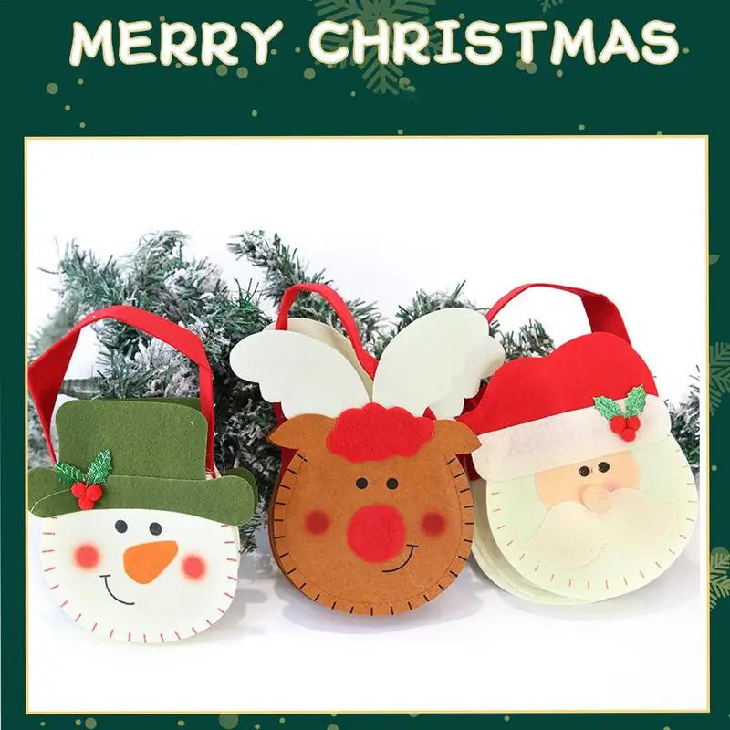 Christmas Candy Bag 3X Cute Favorite Candy Bag Reusable Felt Goodie Container Snowman Christmas Candy Bag Cookie Seasonal Decoration 241107