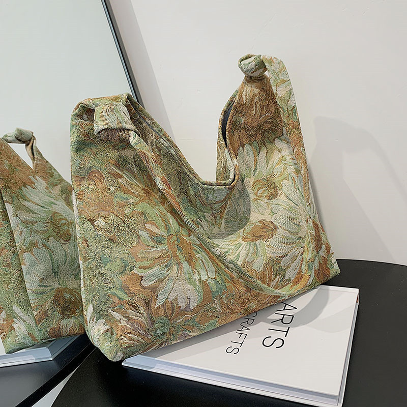 New Large Capacity Women's Handbag Fashion Printing Underarm Bag Retro Leisure Waterproof Shoulder Bag Women Canvas Shopping Bag