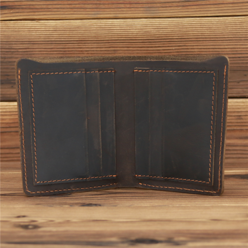 Genuine Crazy Horse Leather for Men Short Wallet Vintage Male Small Purse Luxury Brand Designer Man Credit Card Holder Wallets