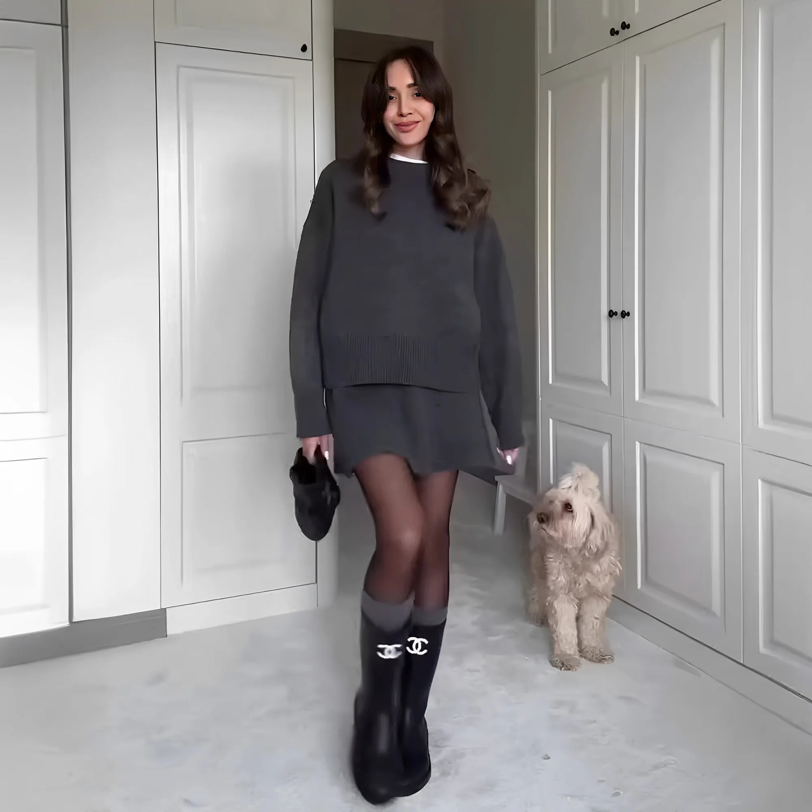 Two Piece Set Dress Women Outfit 2024 Autumn Solid Color Casual Versatile Long Sleeved Knitted Top High Waisted Mini Skirt Set 241107